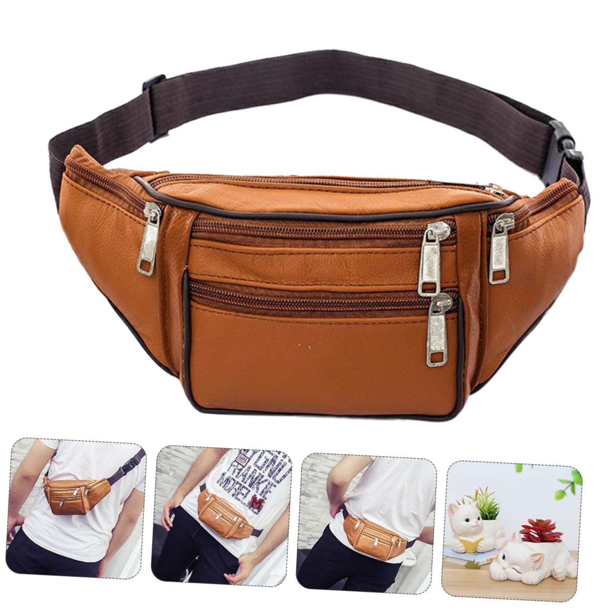 Beaupretty Riñonera Vintage para Hombre en Pu Resistente al Desgaste Costuras Suaves, Diseño Creativo para Jogging y Viajes Casuales