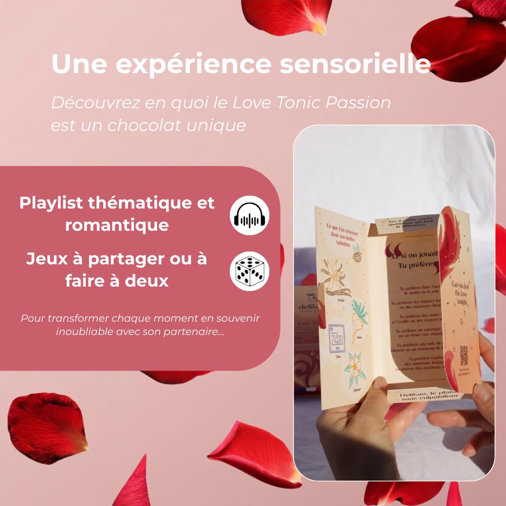 LOVE TONIC PASSION – Tablette de Chocolat Gourmand 90 g – Caramel - Fruit de la Passion - Gibembre – Fabriqué en France - Chocolat à Offrir pour un Moment de Plaisir à Deux (Passion, 1 tablette)