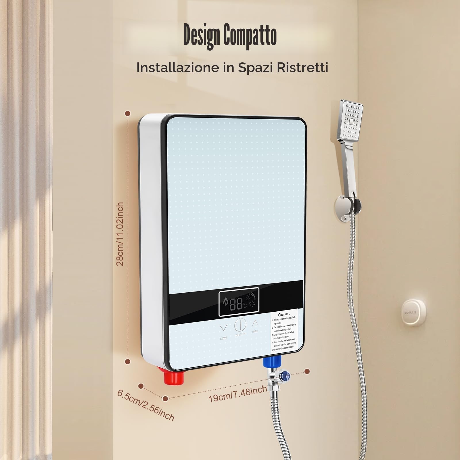 Scaldacqua istantanea doccia, scaldacqua elettrico istantaneo, 6500 W Tankless acqua calda istantanea bagno doccia, bagno scaldabagno elettrico 0-55 ℃, 29 × 19 × 6,5 cm