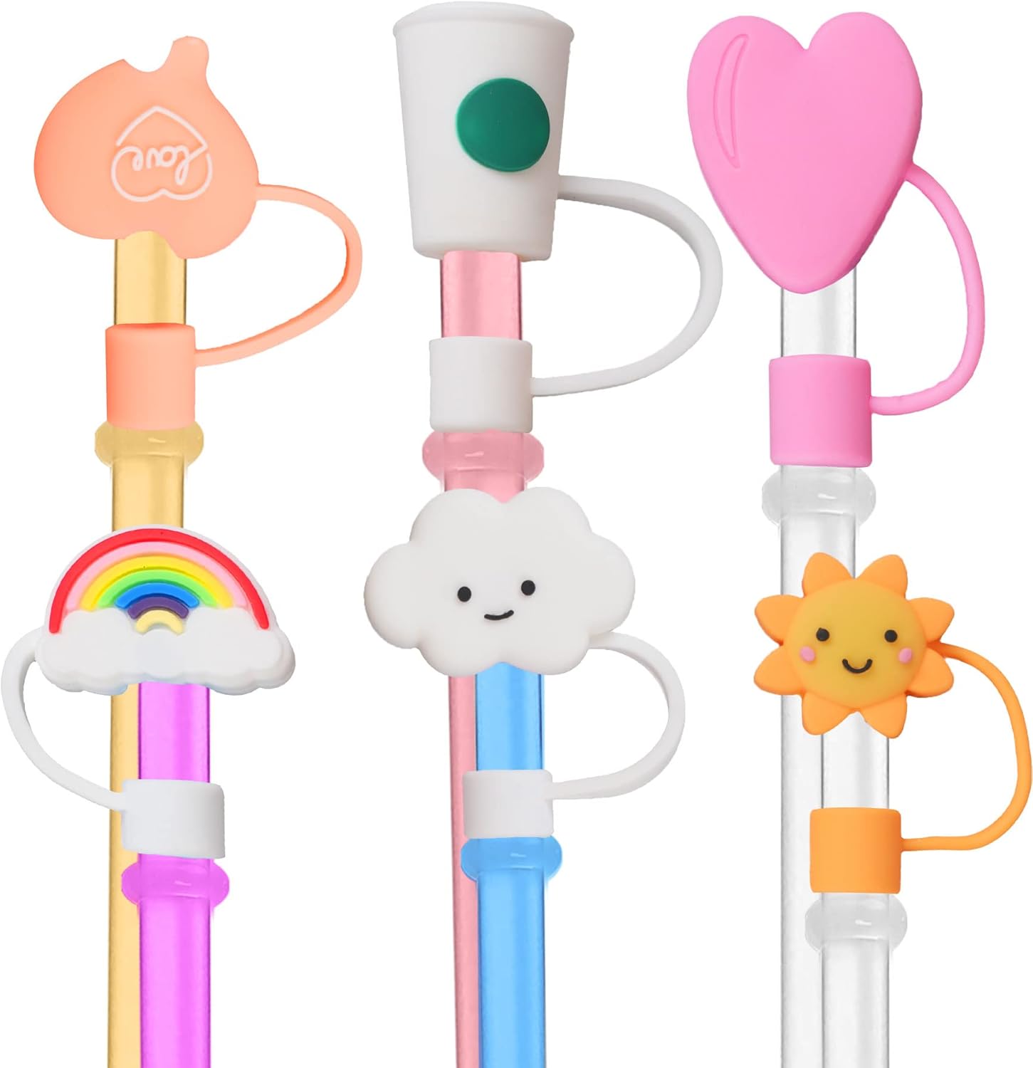 6pcs Straw Cover Caps with Straws, Reusable DustProof