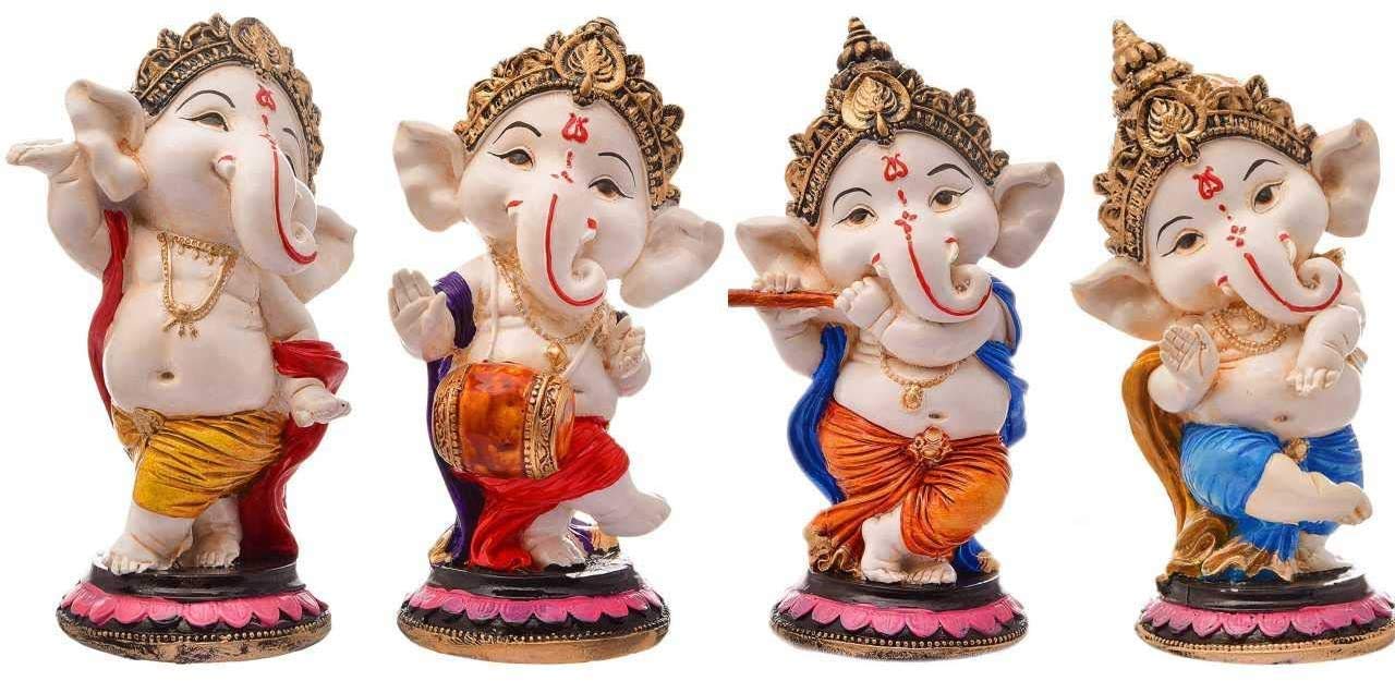 SAUDEEP INDIA, Handcrafted Resine Little Ganesh Sculpture | Showpiece for Home & Office Decor (Pack of 4) Multicolour - Image 6 thumbnail