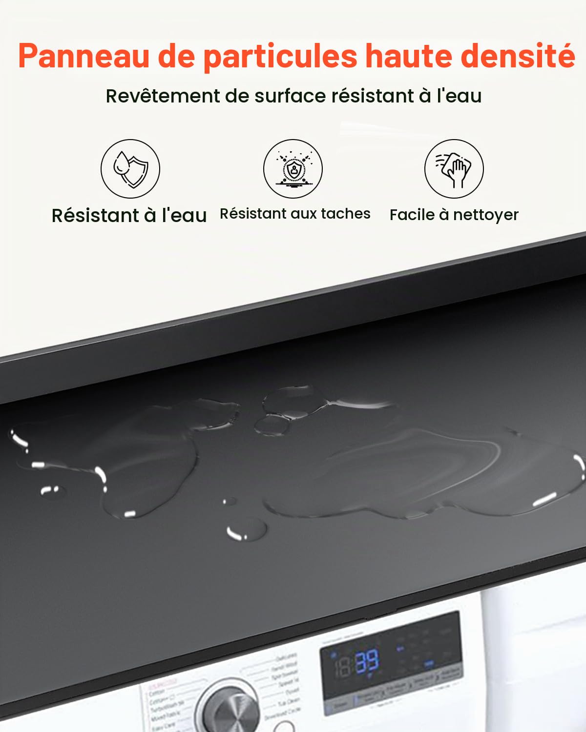 VEVOR Comptoir pour lave-linge et sèche-linge, 137x70 cm, surface de comptoir en bois, dessus résistant à l'eau, avec coussinets antidérapants, pour organisation et rangement de la buanderie, noir