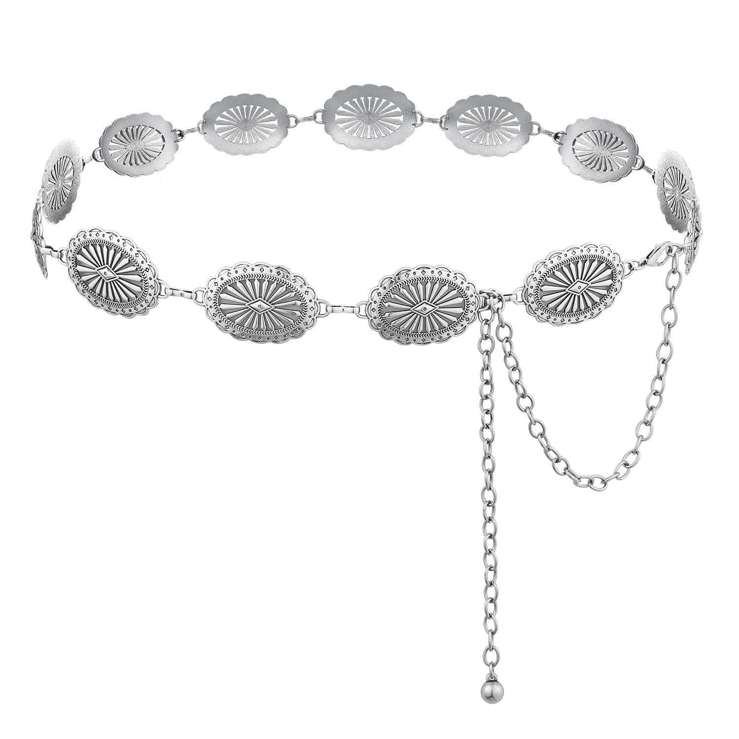 BOMAIWomen Western Chain Belt Concho Chain Adjustable Turquoise Metal Boho Waist Chain for Jeans or Dresses