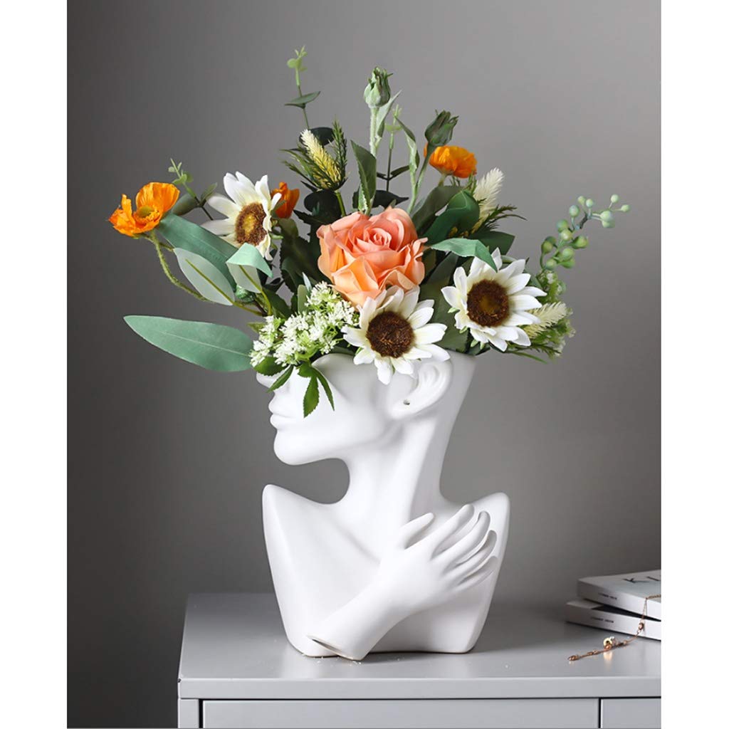 Amazon.co.jp: 花瓶の顔の造花セラミック花瓶、造花の花束、ドライ