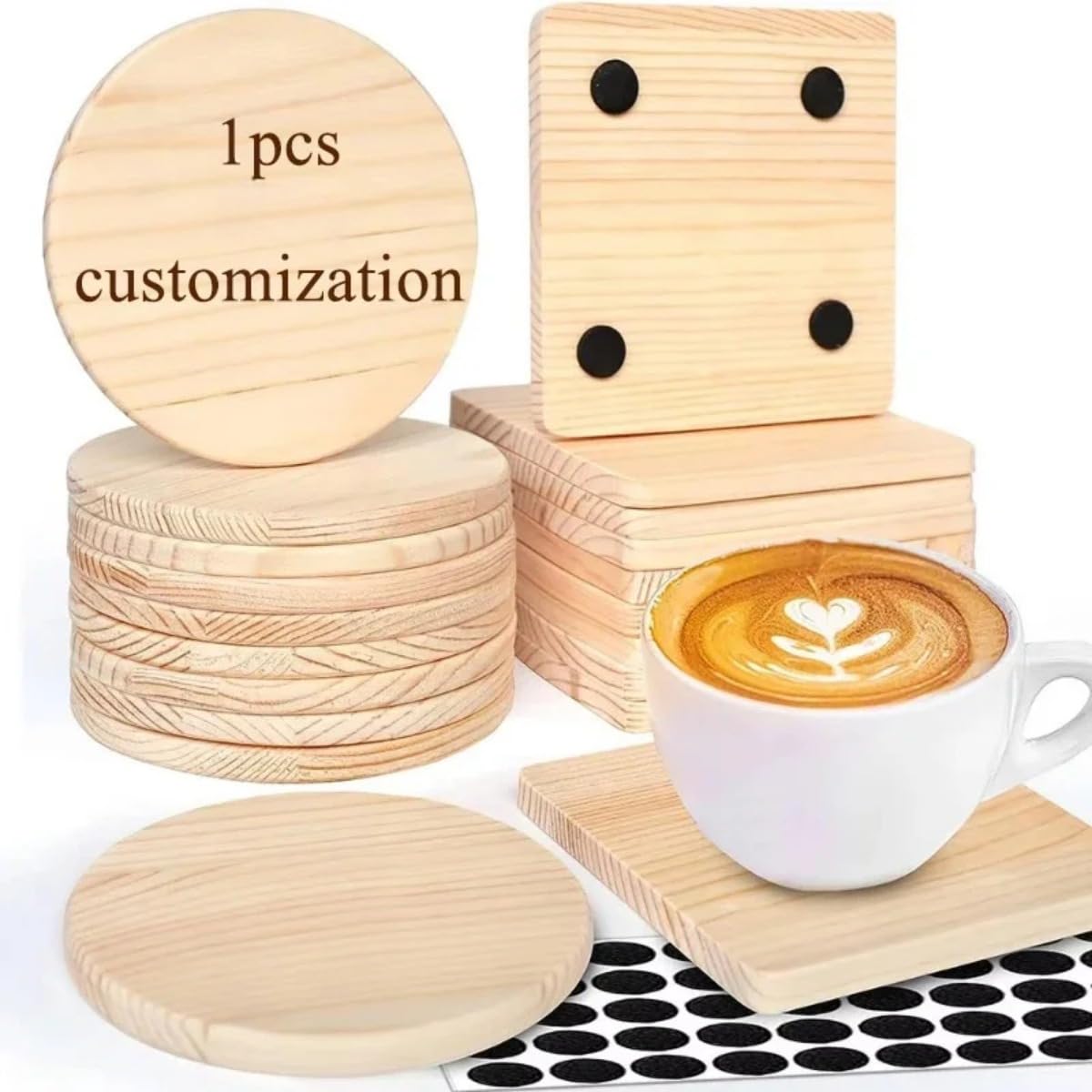 Posavasos de madera personalizados, posavasos de madera grabados, posavasos de madera personalizados para bebidas, posavasos personalizados (50 unidades, redondos)