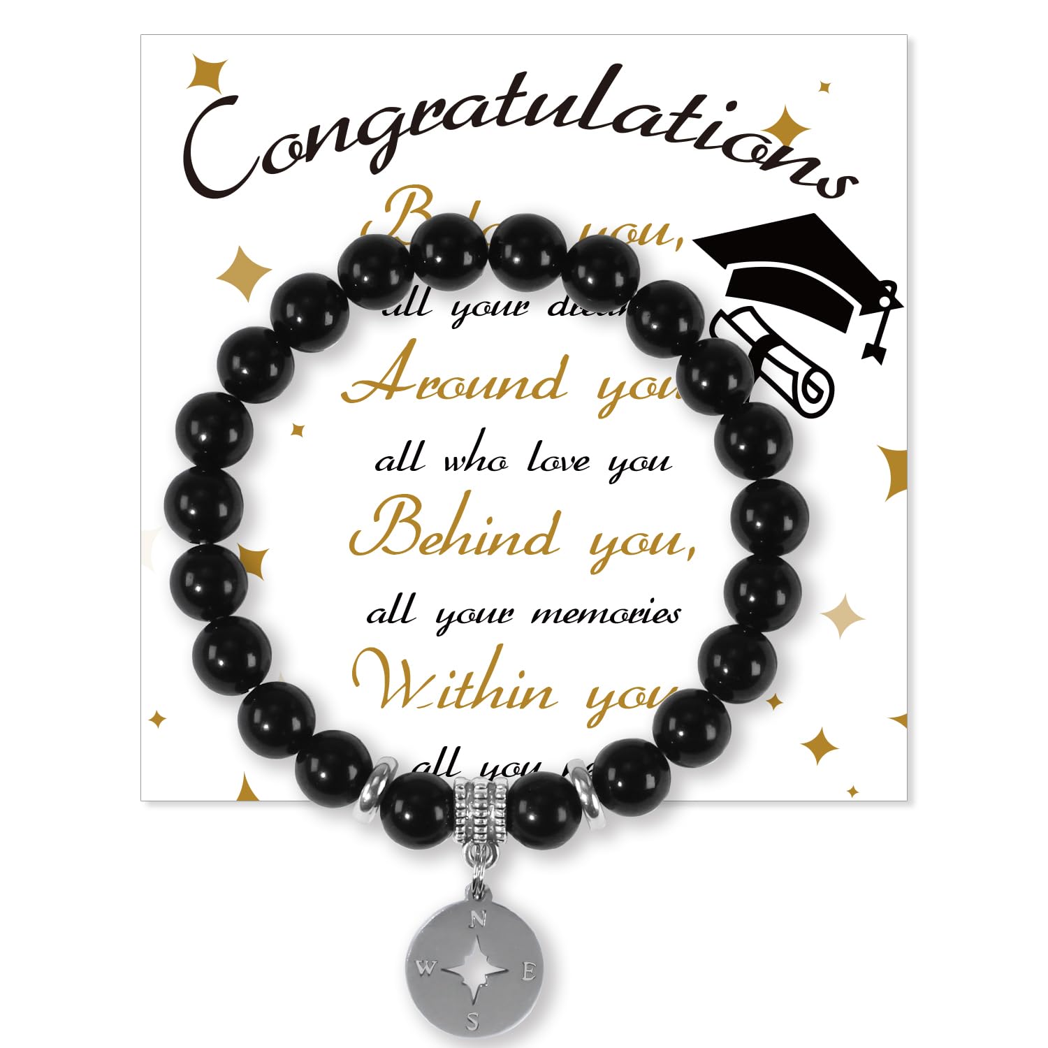 2025 Graduation Bracelets for Her, High School College Graduation Gifts for Him, Beaded Stretch Bracelet with Cards for Women Men Friends
