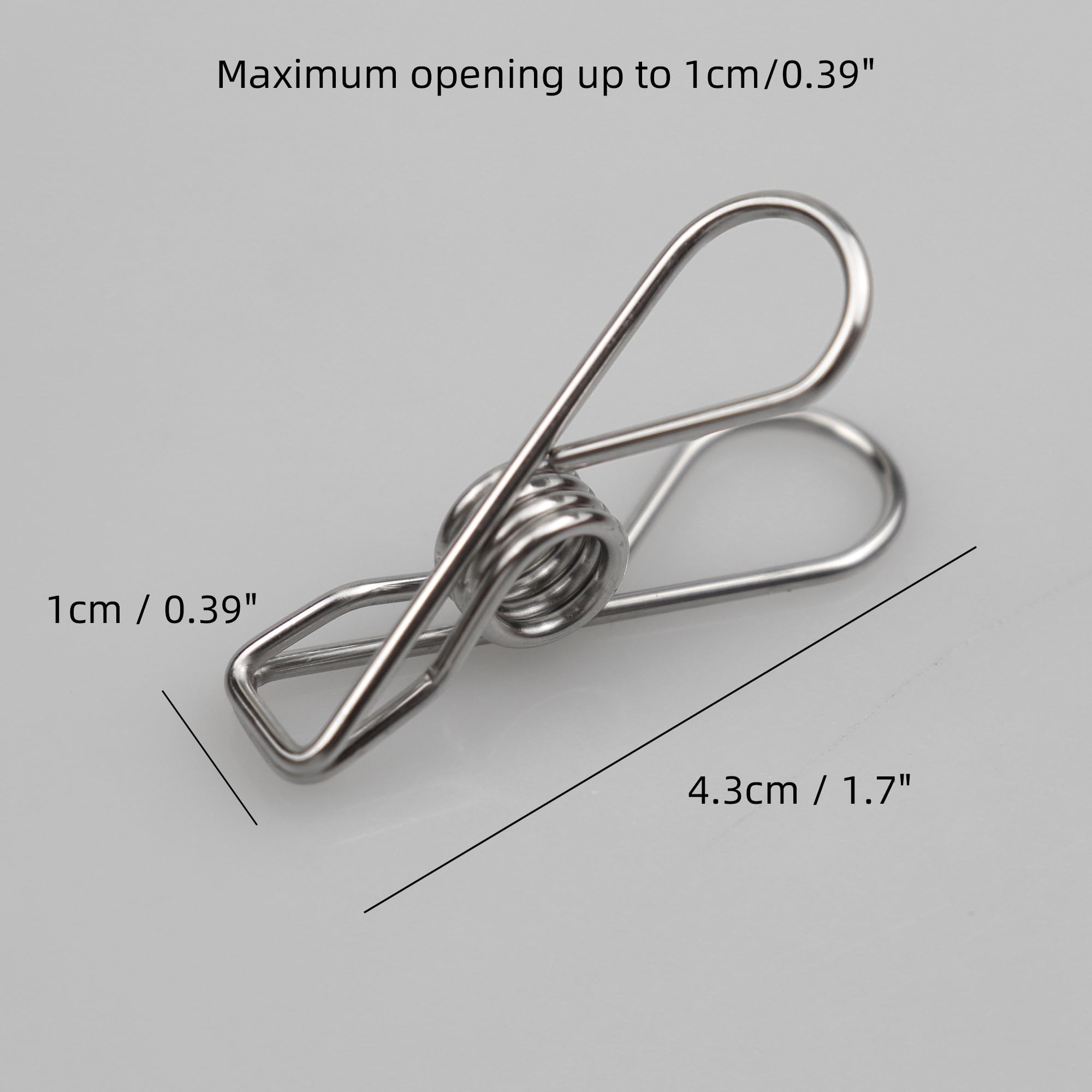 30 mollette da bucato in acciaio inox, ad alta elasticità, multiuso, in filo metallico, 4,3 cm, per sacchetti di snack, pacchetti di cibo, ufficio, casa, foto all'aperto