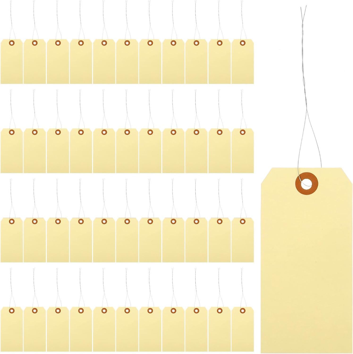 Manila Shipping Tags Beige 50pcs with Iron Wire Reinforced Eyelets, Portable and Multipurpose Packaging Labels Sturdy Wire Tags for Cargo Use and Packaging