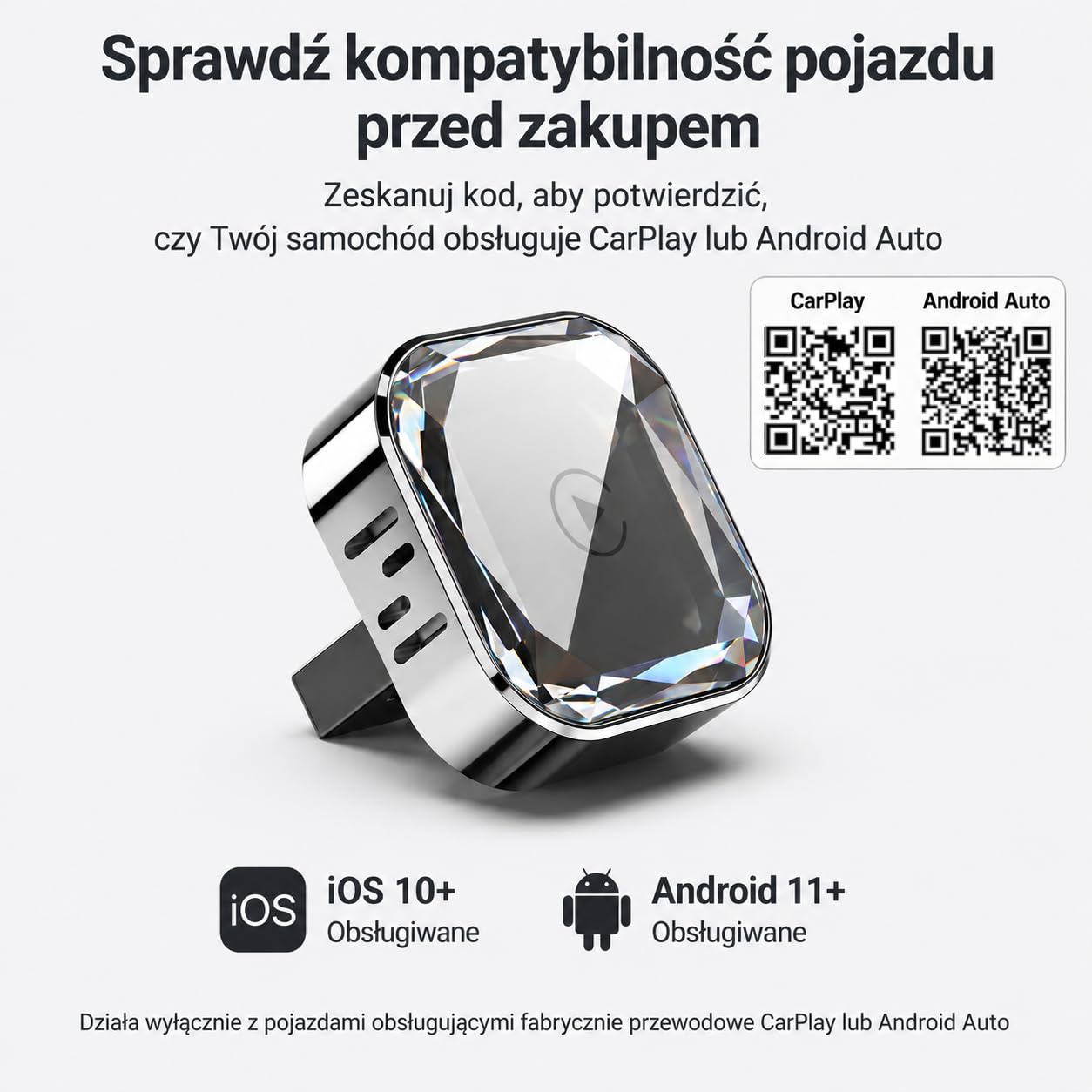 Bezprzewodowy Adapter CarPlay i Android Auto 2 w 1, Plug & Play USB-A/USB-C, 5.8GHz WiFi, OTA, kompaktowy metalowy adapter do samochodów z przewodowym CarPlay/Android Auto