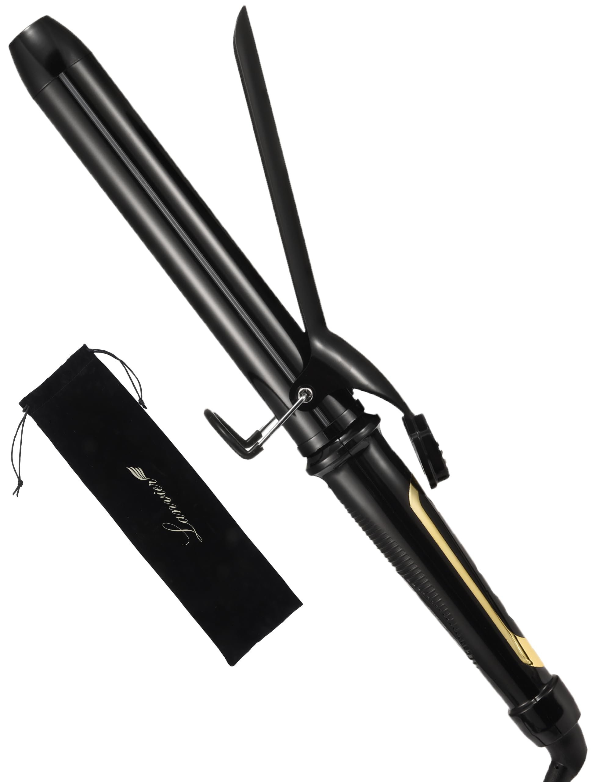 LANVIER 1.25 Inch Curling Iron, Extra Long Barrel 1 1/4 Inch Curling Iron for Long Hair up to 450F, Worldwide Dual Voltage Hair Curler for Traveling, Hair Waving Style Tool Black