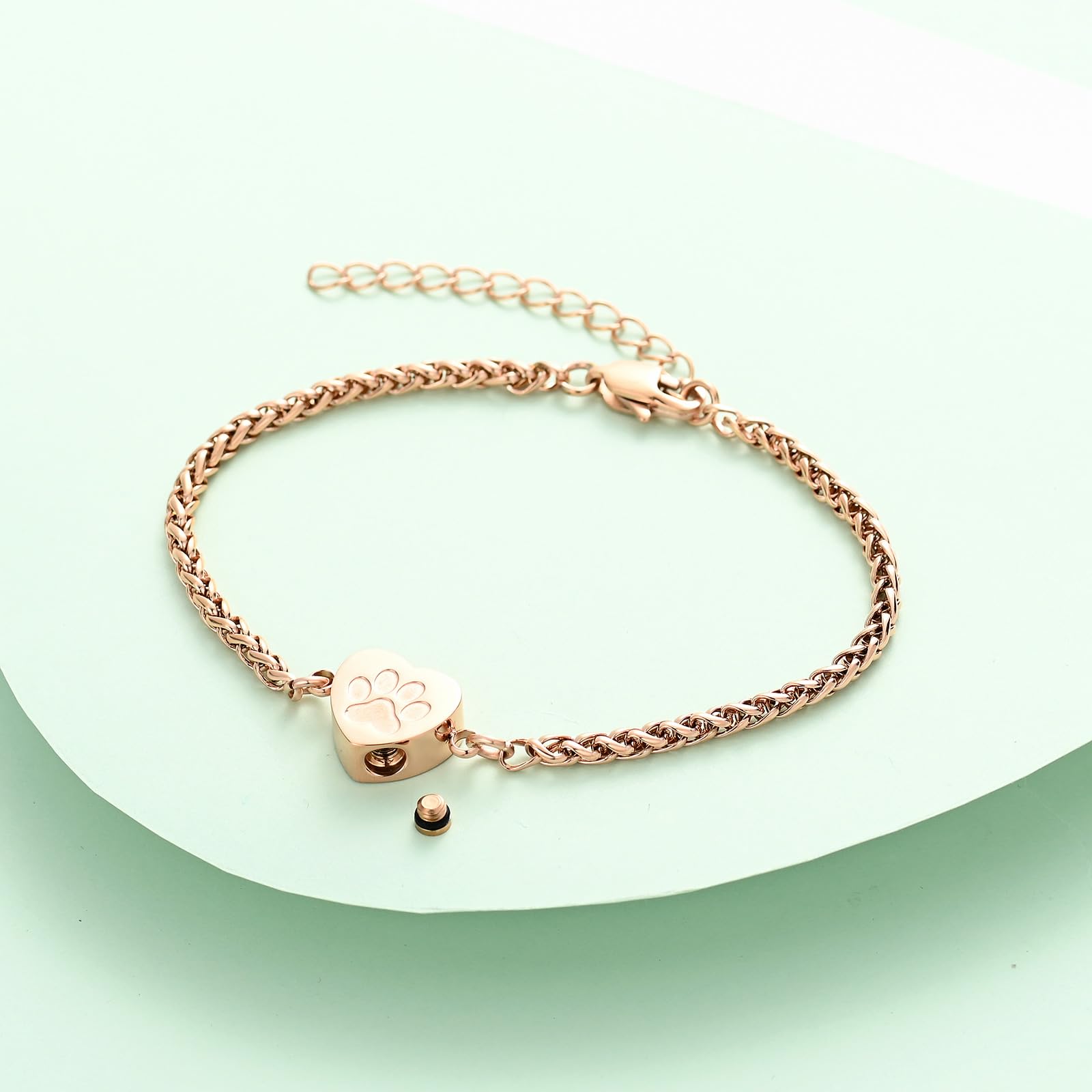 Bracciale con urna a forma di cuore per animali domestici in acciaio inox Paw Print