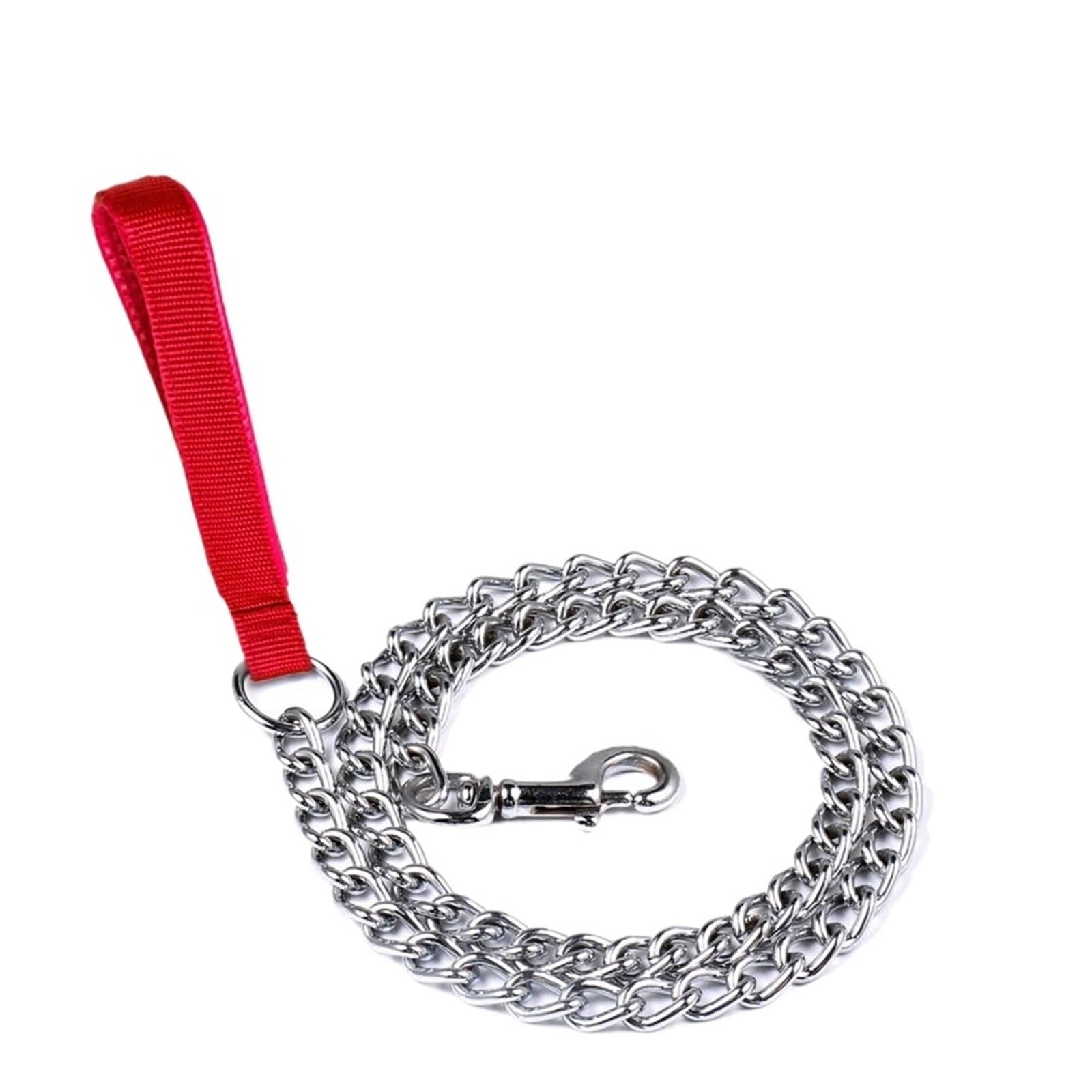 Guinzaglio per cani in metallo resistente, anti-morso, con manico morbido, per razze medie e grandi (rosso, 3 mm)