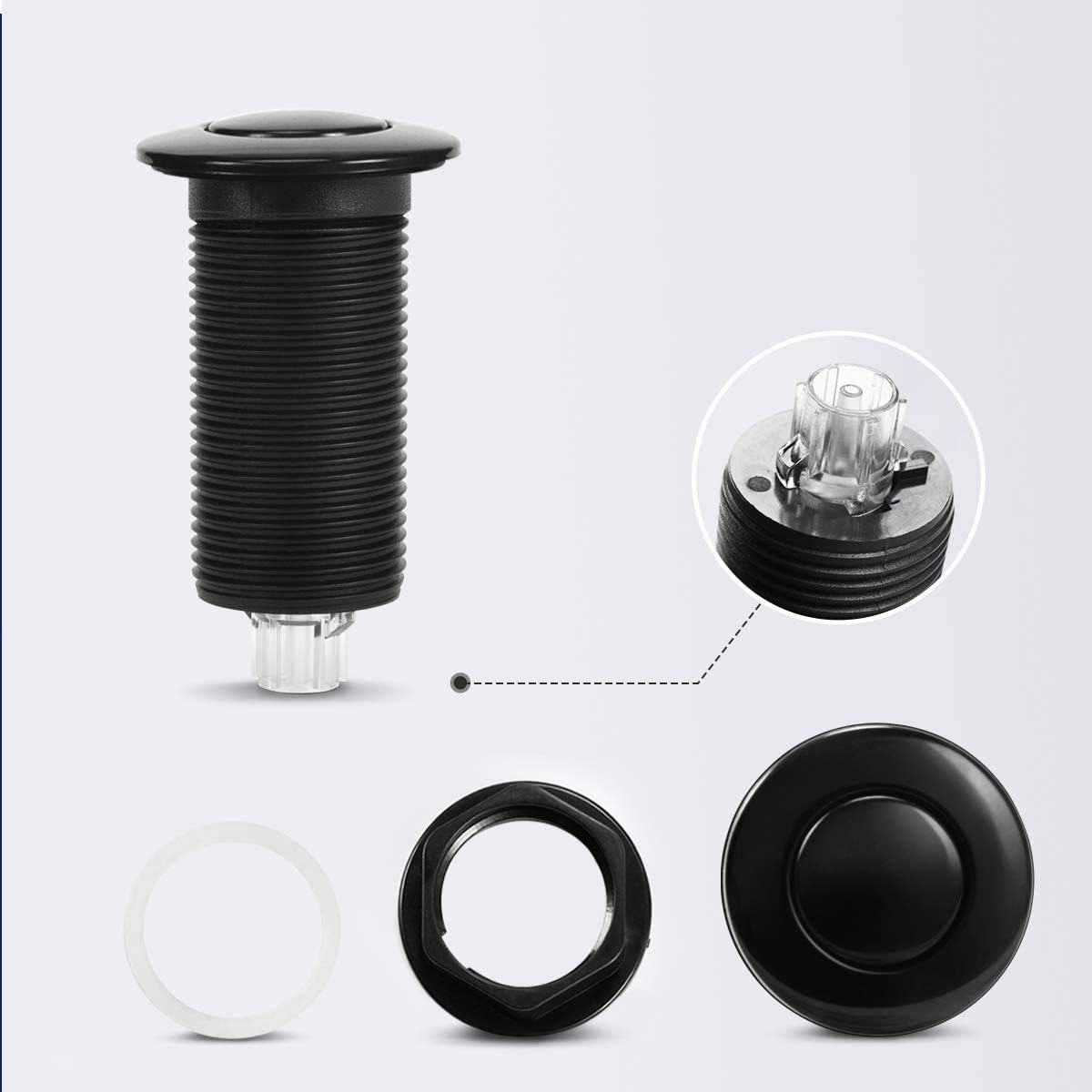 Air Activated Switch Button with Air Hose, Sink Top Black Push Button for Food Waste Garbage Disposal Part (LONG, 3.5 Inch)