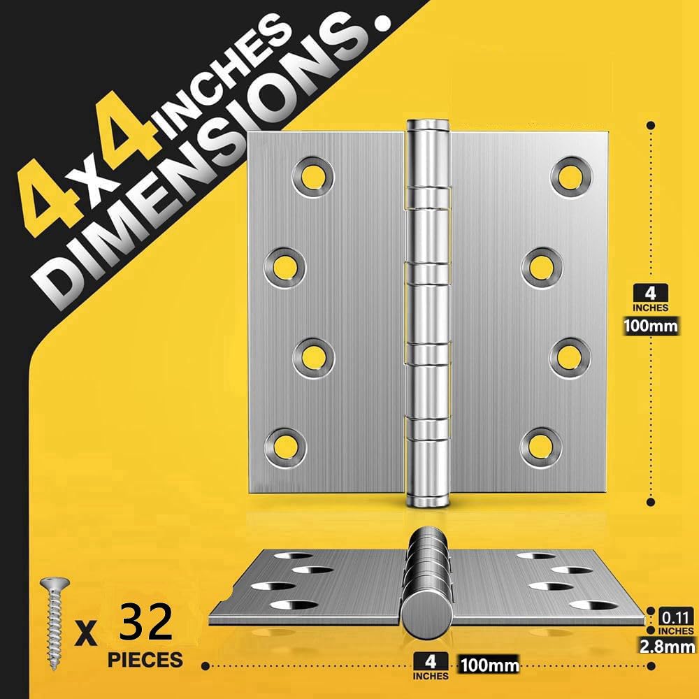 FarDeer 4 Inch (100mm) Polished Chrome Ball Bearing Hinges, Steel Door Hinge for Wooden Doors(2 works), Silver - Image 3