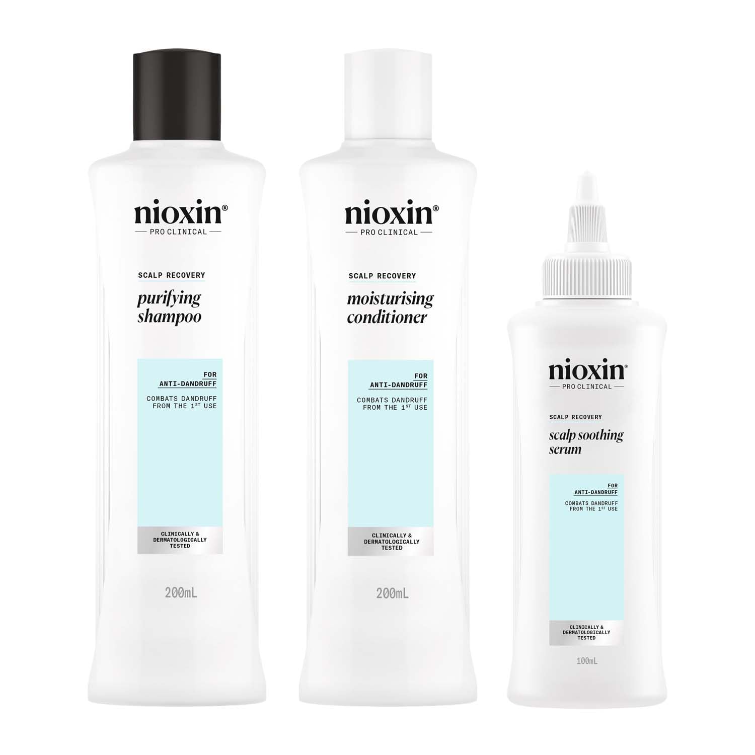 Nioxin Scalp Recovery Sistema - Shampoo Antiforfora per Cuoio Capelluto Irritato, Balsamo e Siero per Capelli (200+200+100 ml)