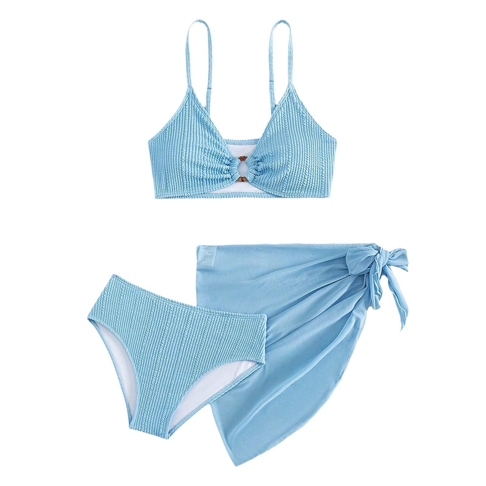 Cokbyavla Girls Hawaii Swimwear 6-12 Years,Bikini 12-13 Year Old 3 Piece Teen Summer Dress Cover-Up Tween Girl Swimsuit with Padding Beach Set for Kids Flattering S(37Blue,13-14 Years)