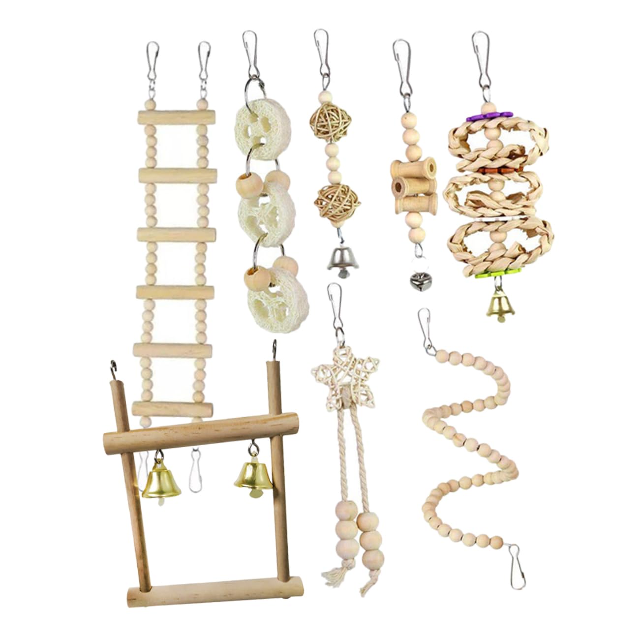 VANZACK 2sets Giocattoli Per Uccelli Legno Altalena e Scala Per Pappagalli Gioco Masticabile Per Parrocchetti e Uccelli Domestici Accessori Per Addestramento e Divertimento