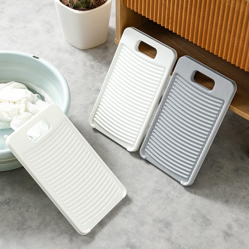 Tabla de lavado antideslizante para colgar, con trípode fijo de plástico grueso, herramienta de limpieza de ropa (blanco)