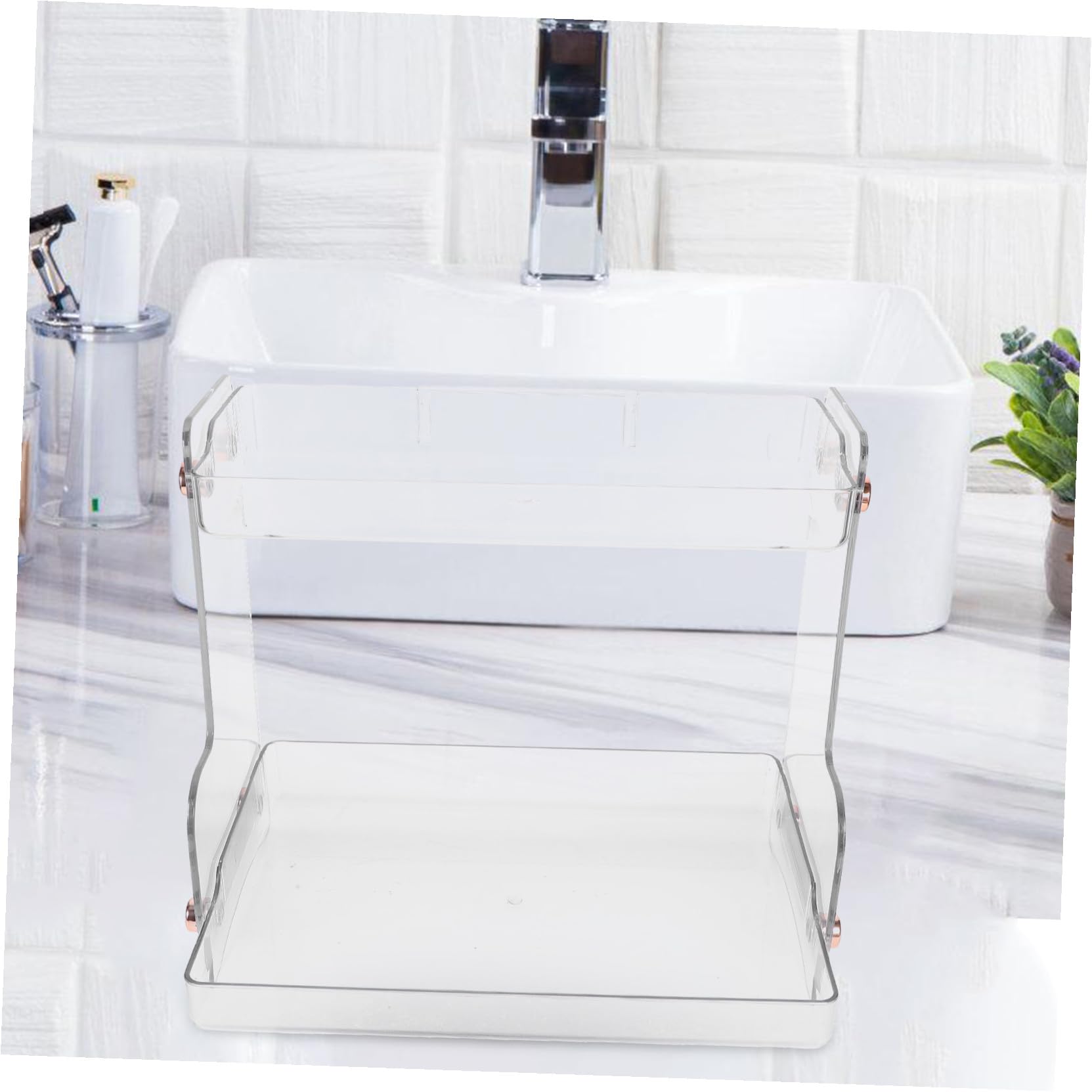 Hohopeti Organizer Multi-layer da Strato Doppio a e Cosmetici Acciaio Bagno in Capacità Inossidabile Pet, Portatrucchi Forte di Carico, per Bagno e Camera da Letto