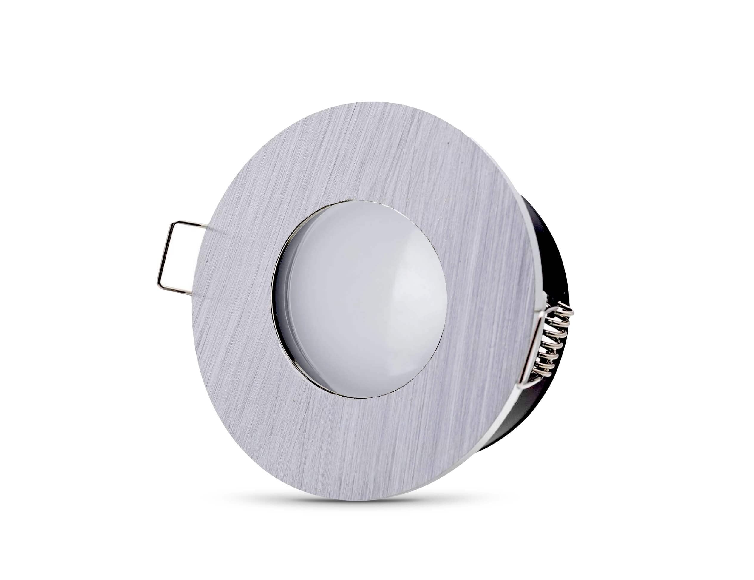 lambado® LED Spots Flach für Badezimmer IP65 in Alu gebürstet - Moderne Deckenstrahler/Einbaustrahler für Außen inkl. 230V 5W Strahler warmweiß dimmbar - Hell & Sparsam