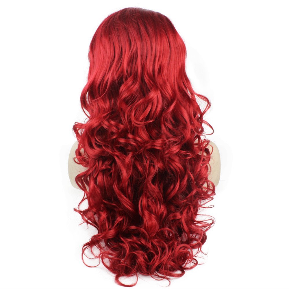 MX angel Long Wavy Celebrity Half Hand Tied Synthetic Lace Front Red Costume Party Wig