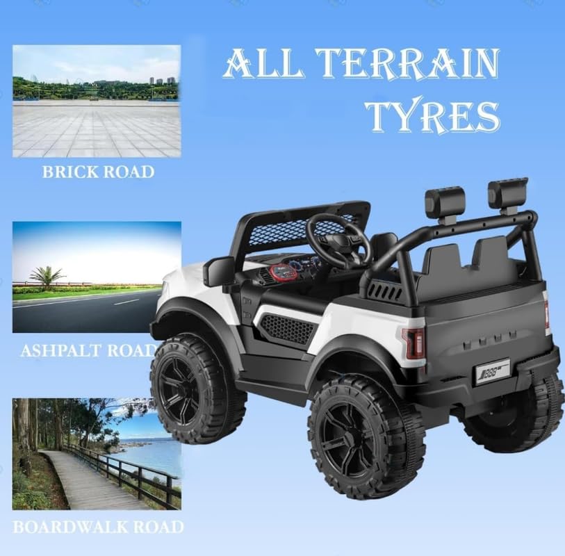 Image of SHAKYA WORLD POBO Battery Operated Jeep for Kids Ride on with Music & Light Electric Car Jeep, White