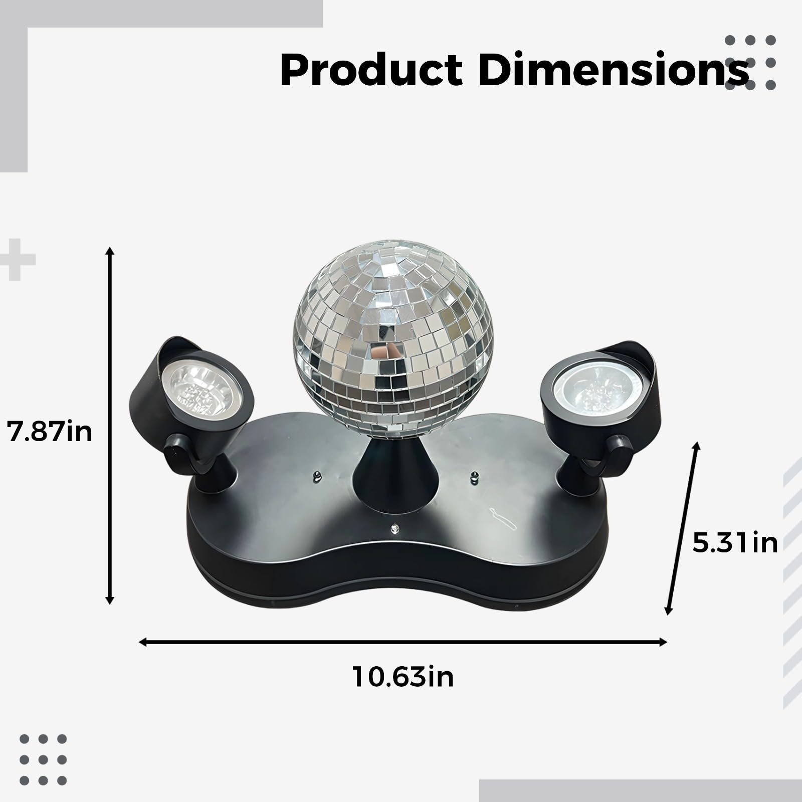 Obrotowe światła kulowe dyskotekowe z podwójnymi światłami bocznymi, zestaw lustrzanej kuli, 360°, kryształowa magiczna kula, 27 x 20 x 13,5 cm, do KTV, DJ-ów, na imprezy, do baru