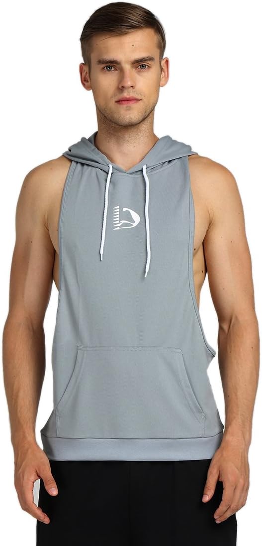 HASIDING Muscle Cut Dri-Fit Racerback Stringer Tank Top Hoodie for Mens Grey M