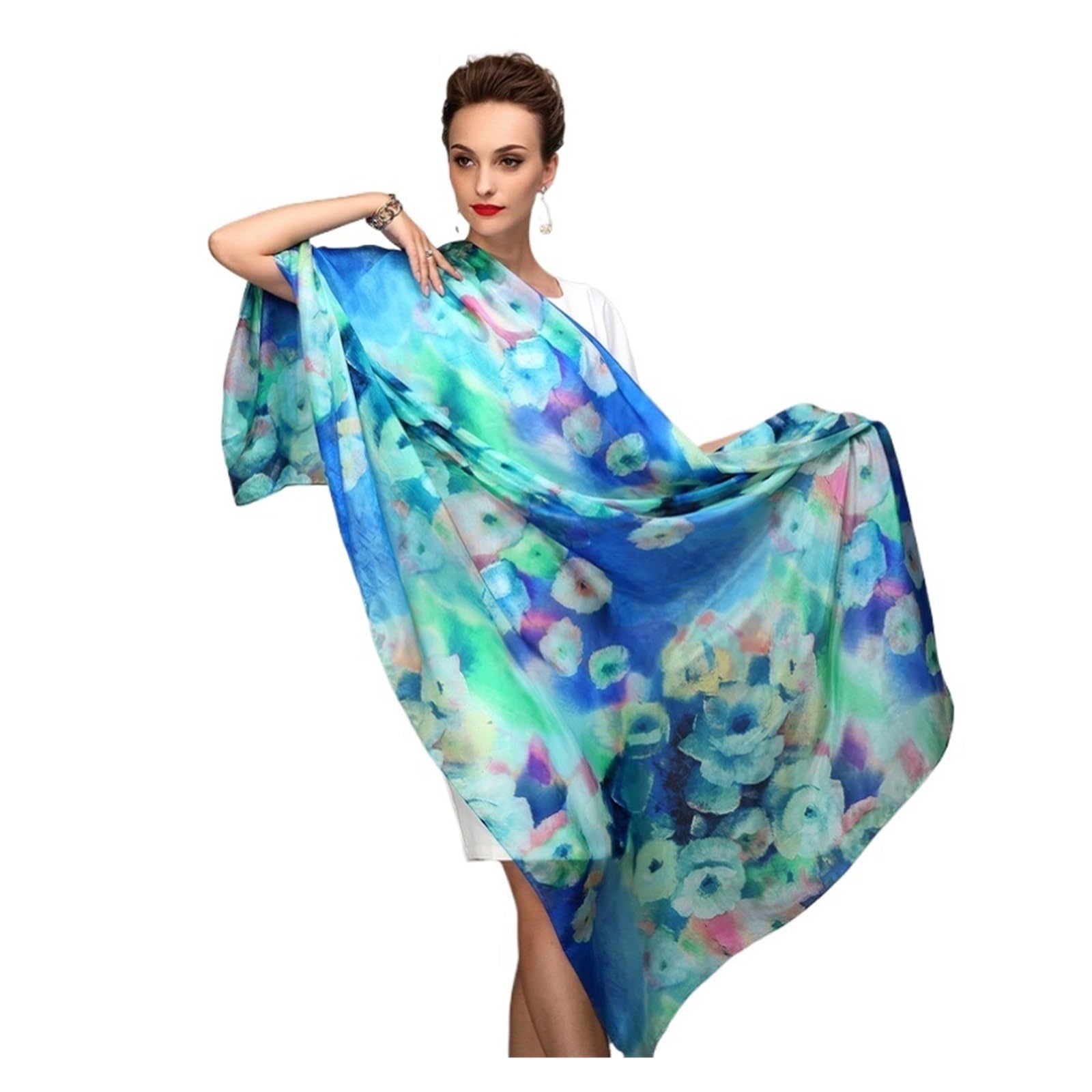 Sciarpa di Seta Sciarpa da donna invernale Sciarpe di seta di gelso Scialle Sciarpa lunga di seta femminile Blu e caffè 180 * 110 cm (Color : Beige white)