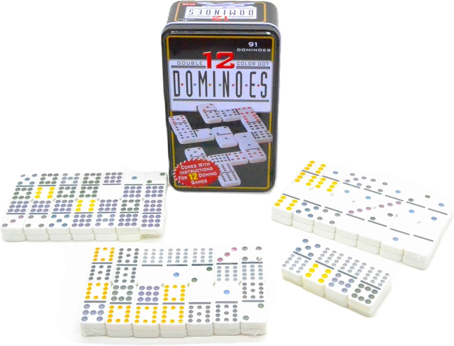 91pcs Professional Adults. Large XXL Box Domino Set of 12 Colors, 91 Chips, Double Dots, Metallic. Large XXL Box (Set 91
