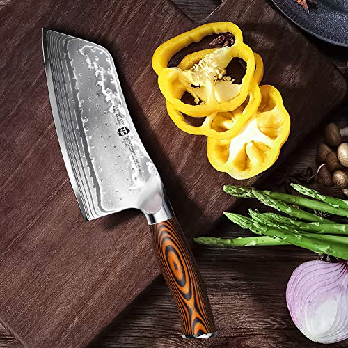 Image of TUO Cutlery Cleaver Knife - Japanese AUS-10 45-Layers Steel - Chinese Chef's Knife Featured Damascus Rose Pattern - Meat and Vegetable Cleaver with Ergonomic Pakkawood Handle-7 inch-Fiery Phoenix | Chinese Chef's Knife Featured Damascus Rose Pattern - Meat & Vegetable Cleaver, Ergonomic Pakkawood Handle - Fiery Phoenix