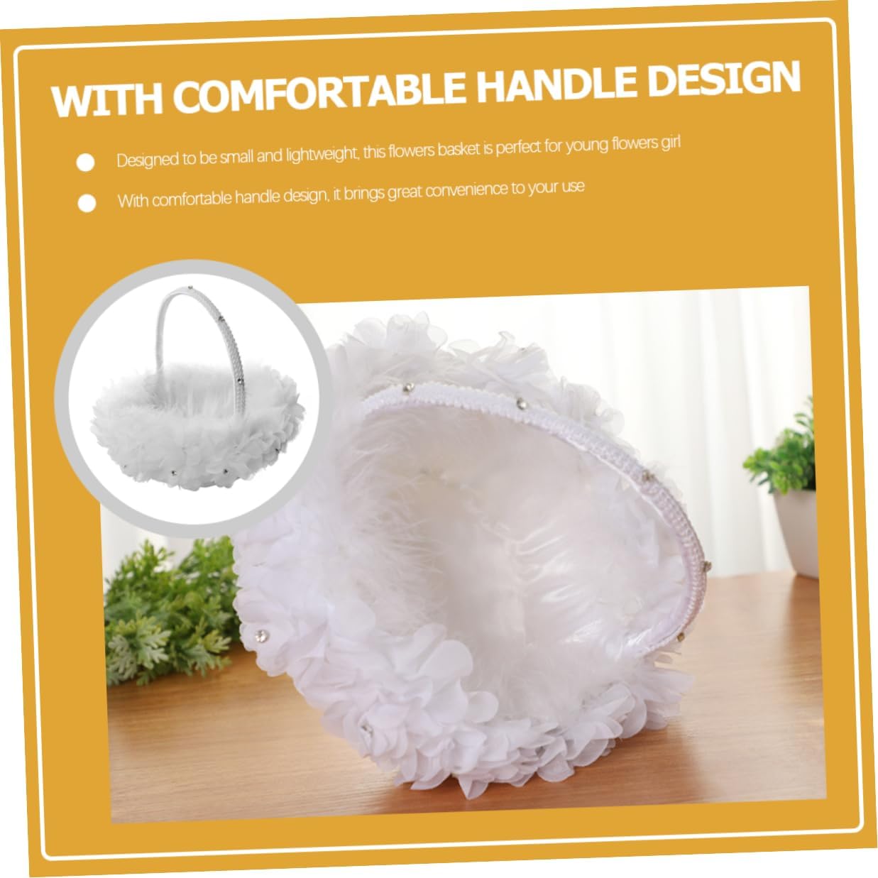 KICHOUSE Floral Girl Basket Wedding Flower Basket White Lace for Wedding Ceremony Party Supplies