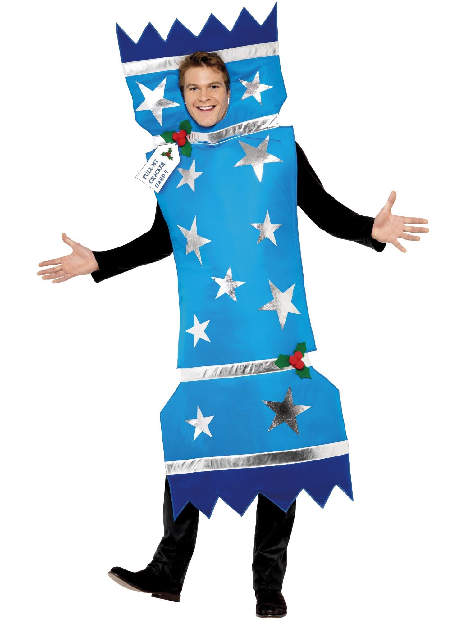 Smiffys Christmas Cracker Costume for Adults, Funny Blue Festive Fancy Dress Tabard -Silver Star Details, Adults Novelty Holiday Outfit for Christmas Parties, & Fancy Dress Celebrations, One Size
