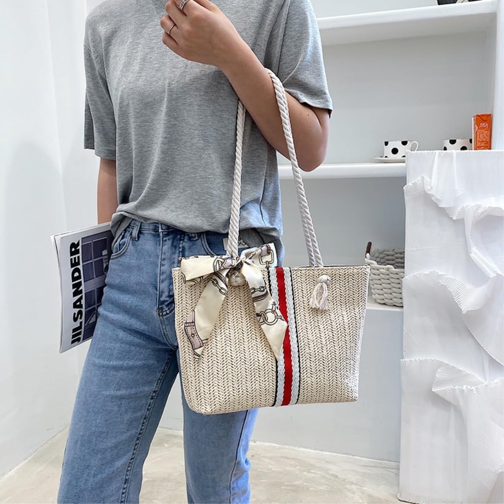 Borsa di paglia, Borse da donna a tracolla alla moda in corda di cotone spiaggia for le vacanze