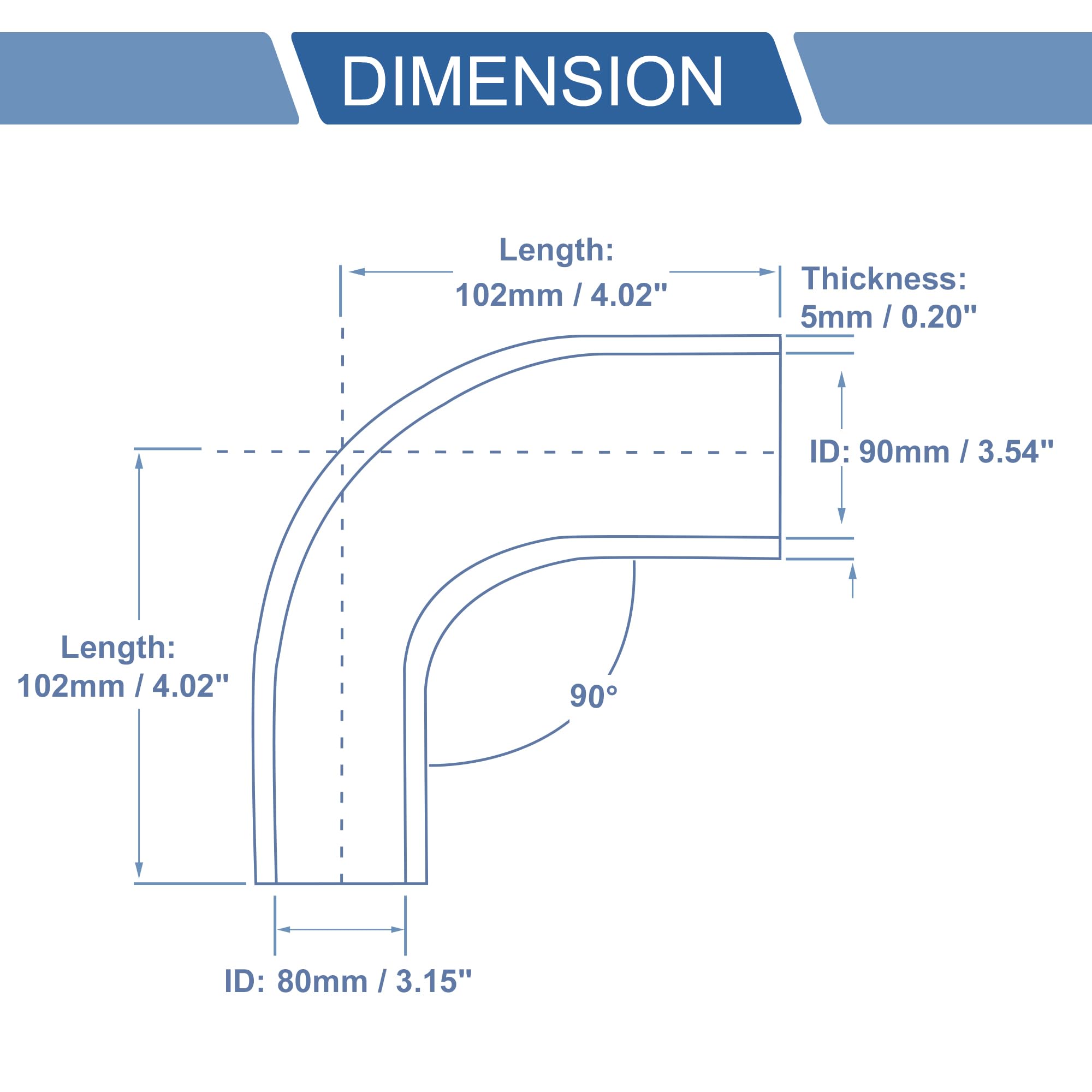 A ABSOPRO Tubo Refrigerante in Silicone Nero 1 Set Per Auto Universale | Dimensioni: 80-90mm ID, 102mm Lunghezza, 90°, Spessore 5mm. Include 2 Morsetti. Per Olio Motore, Liquido Freni, Antigelo.