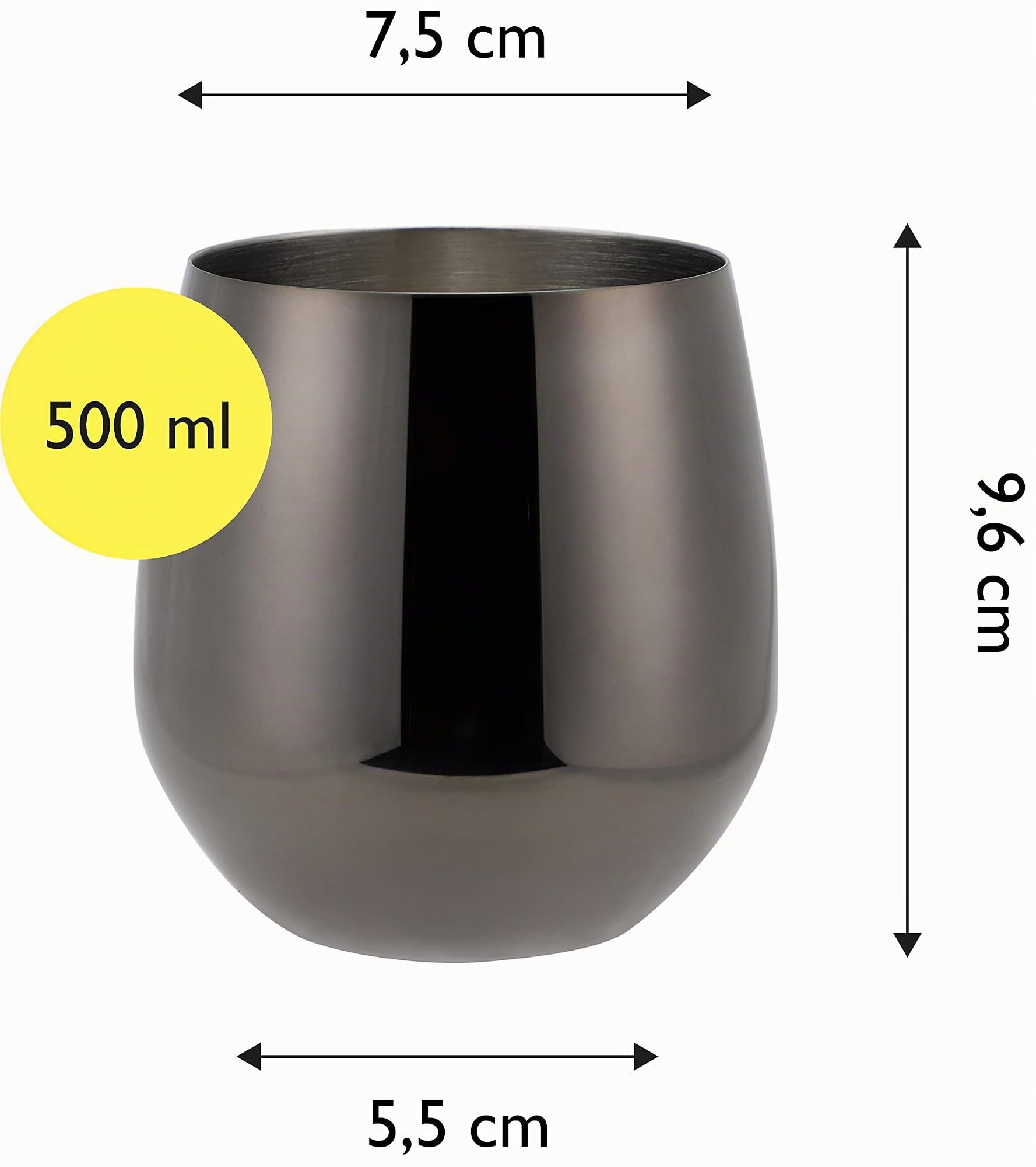 ECHTWERK Set di 6 bicchieri da vino e acqua in acciaio inox, edizione nera, 500 ml, 10 x 9,5 cm, 10 x 9,5 cm