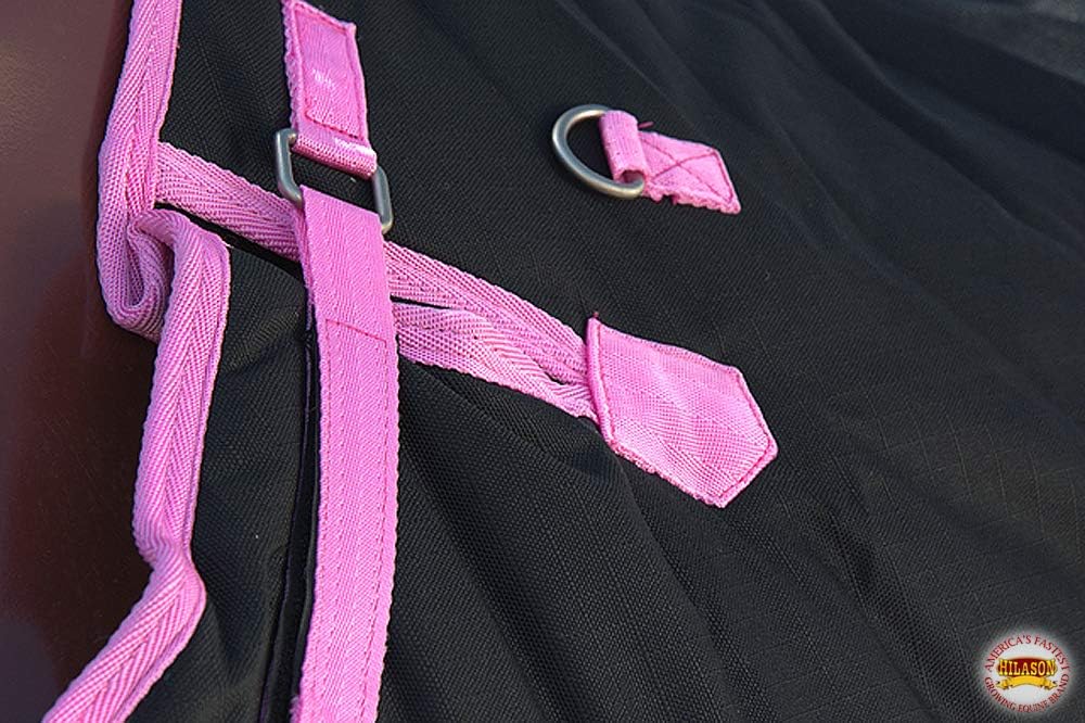 Black with Pink Trims 78 Inch HILASON 1200D Winter Waterproof Poly Horse Turnout Blanket Belly Wrap