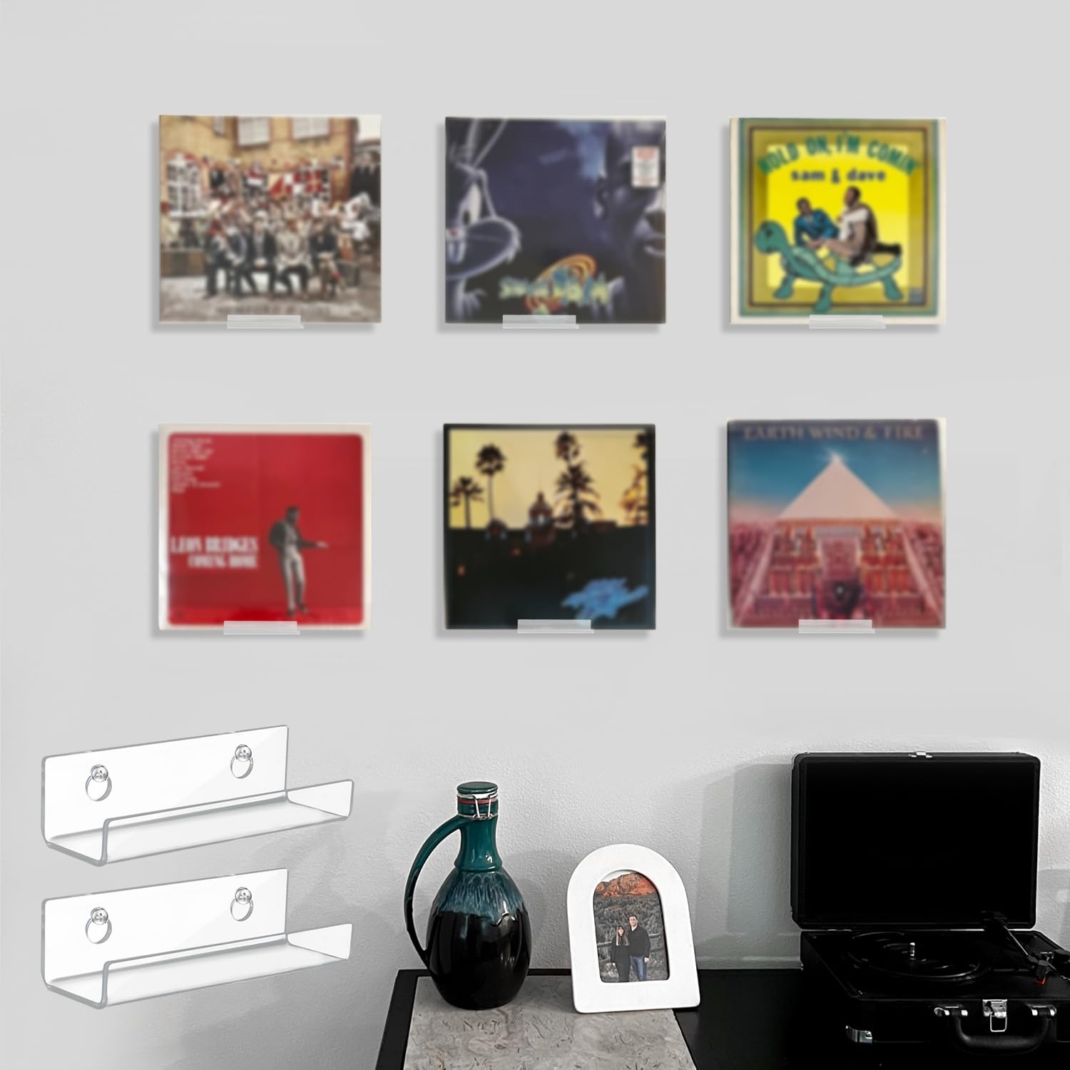 12 szt. 10cm Przezroczysty Stojak na Plyty Winylowe, Niewidoczny Pólka na Plyty do Montazu na Scianie Akrylowy Stojak na Plyty na Albumy Pólka na Plyty do Codziennego Wystawiania Plyt CD/LP