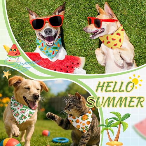 Image of Abbylike 50 Pieces Summer Themed Dog Bandanas Bulk Hawaiian Dog Bandanas for Pets Triangle Kerchief Scarf Bibs Set for Summer Pets Dogs Party Costume Accessories, 25 Styles (19.7 x 13.8 x 13.8)