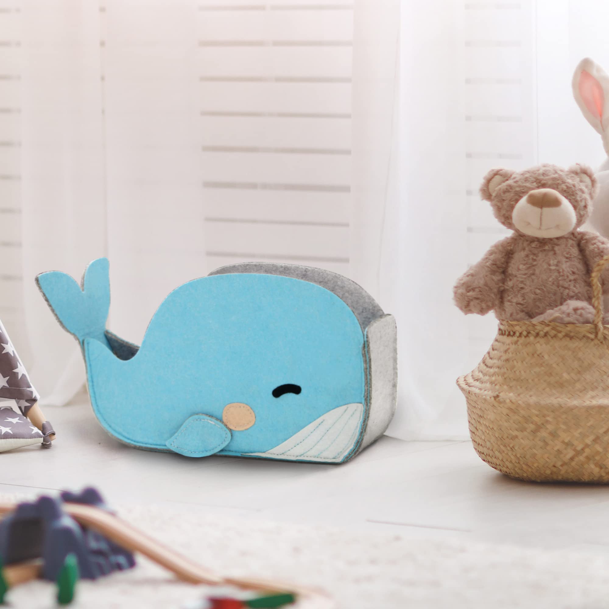 Lucky Sign - Scatola portaoggetti per bambini in feltro pieghevole per bambini e bambine, 26X14X19cm, Baby Whale