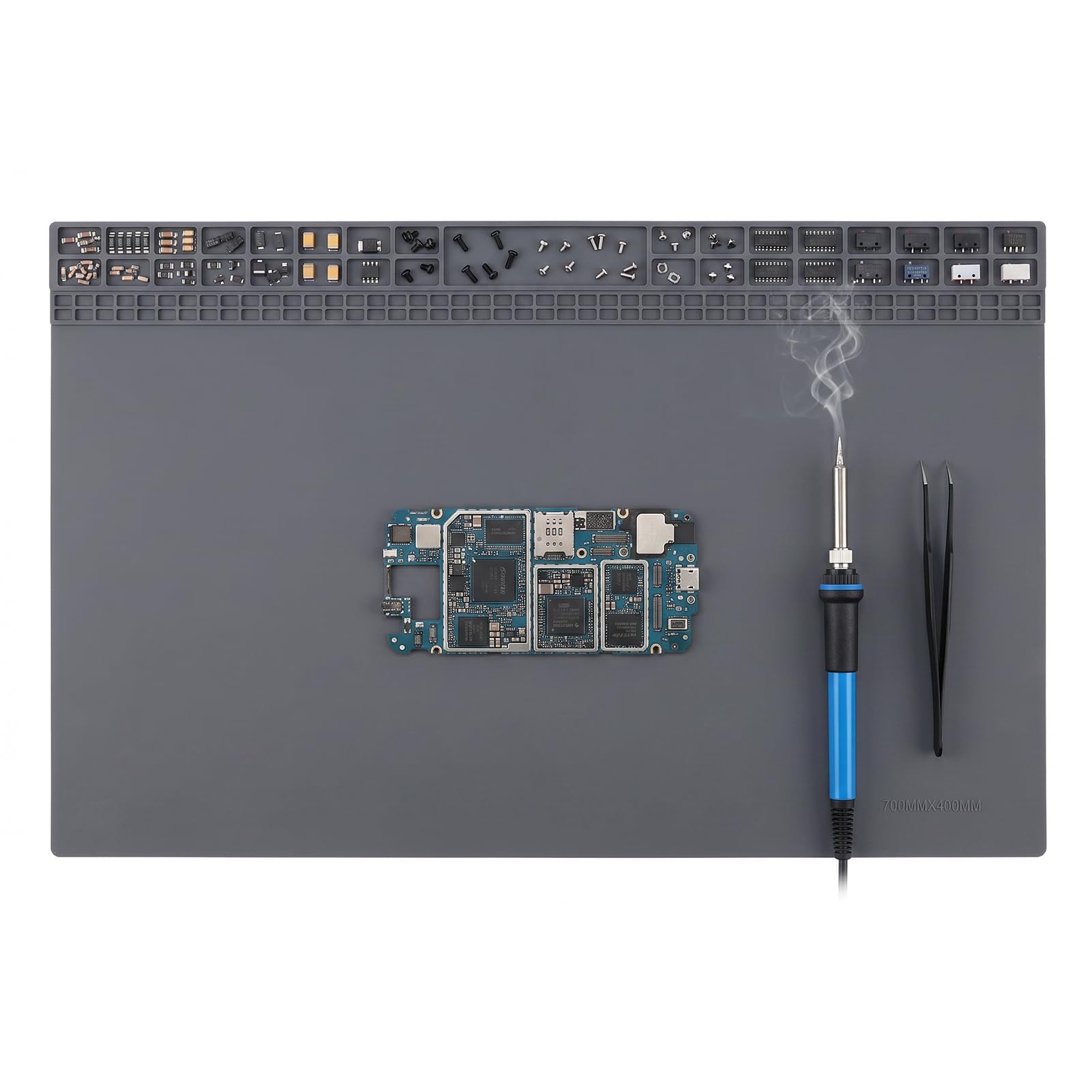 Extra Large Silicone Soldering Mat, Silicone Electronics Work Mat 70x40cm, 500โ Heat-Resistant Repair Pad for Electronic, Phone Laptop Watch Repair (Grey)