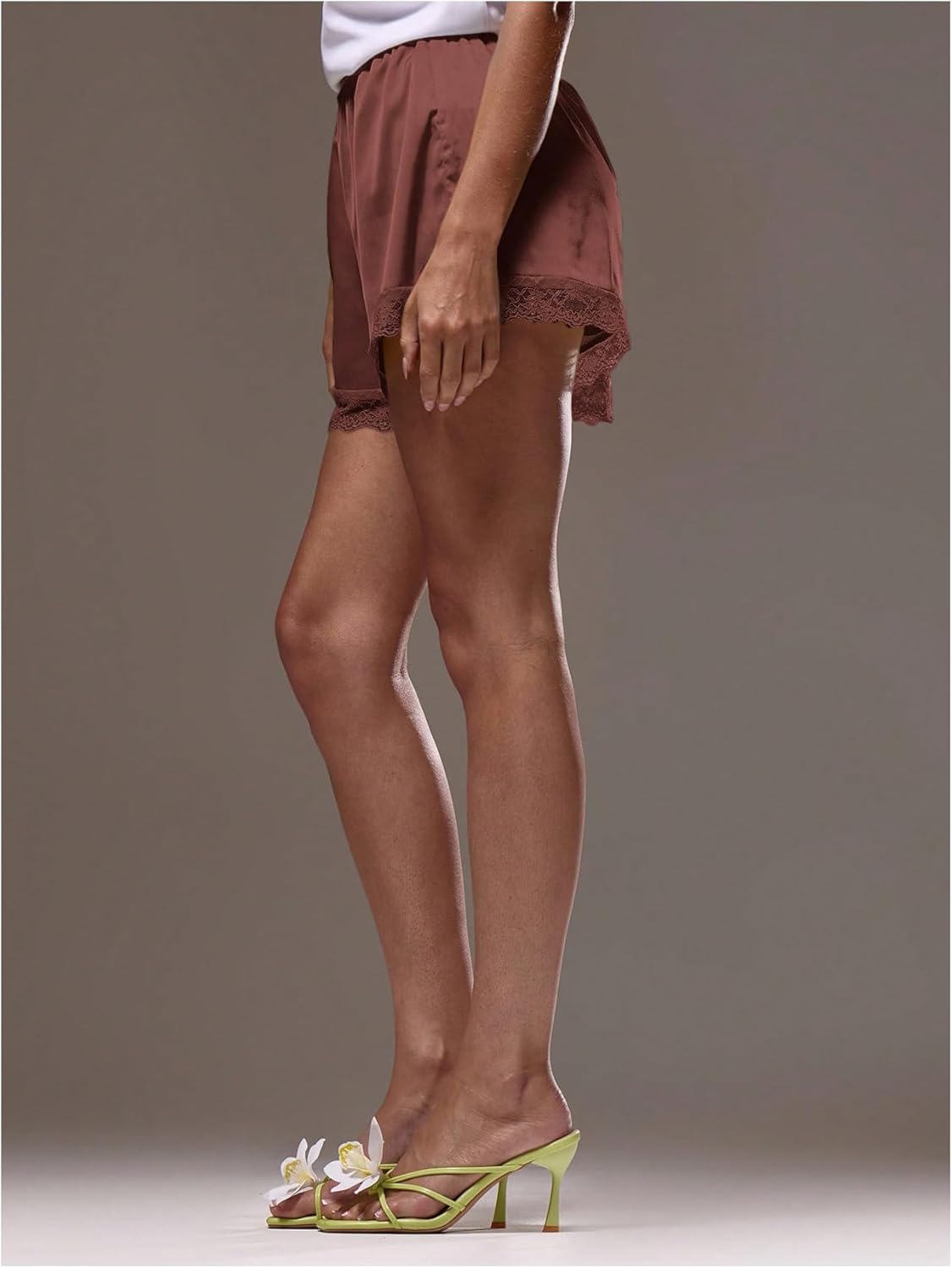 Women's Lace Trim Satin Shorts Shiny Elastic Waist Mini Shorts French Knickers - Image 3