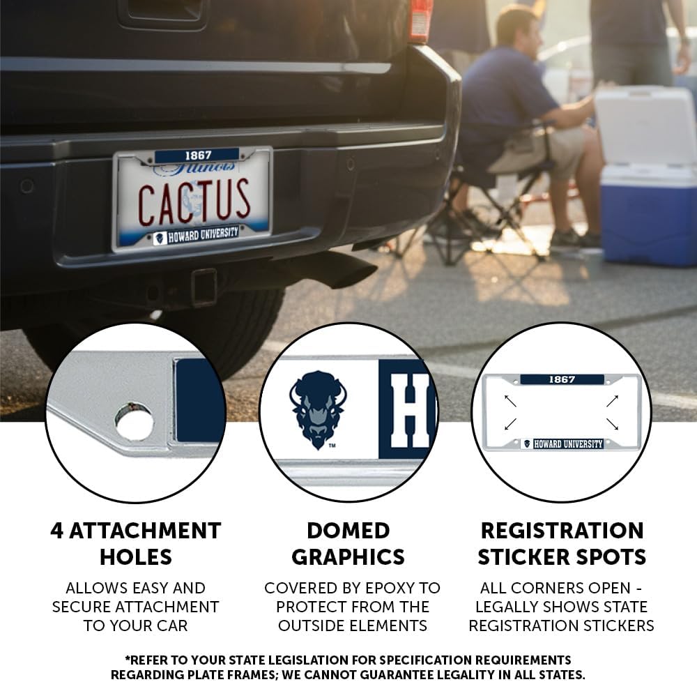Desert Cactus Howard University Car Accessories Bison Metal License Plate Frame and Tag Holder for Front or Rear of Car (Founding Year)
