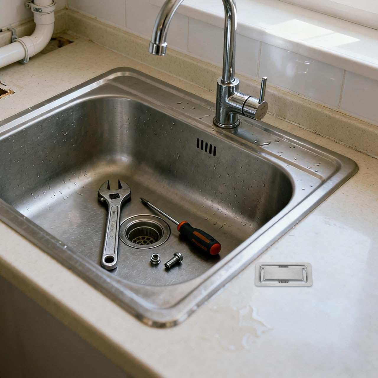 Operitacx Coperchio di Troppo Pieno per Lavabo Bagno in Acciaio Inossidabile Argento, Copri Lavello Rettangolare Elegante Protezione Contro Fuoriuscita Acqua per Installazione Fai-da-te