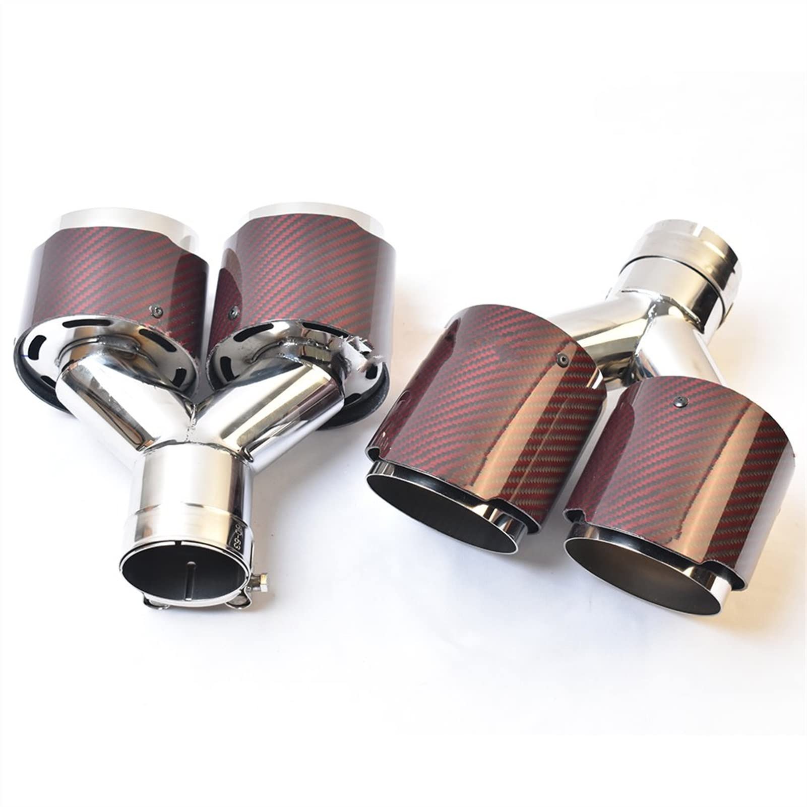 Silenciador de coche doble escape de acero inoxidable fibra carbono roja