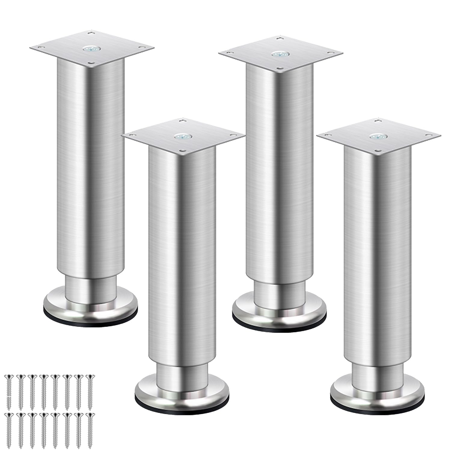 GHHVFEC Adjustable Stainless Steel Table Legs - 4 Metal Replacement Feet for Couch, Chair, Desk, Bench, Coffee Table & Cabinet, Includes Screws for Easy Installation