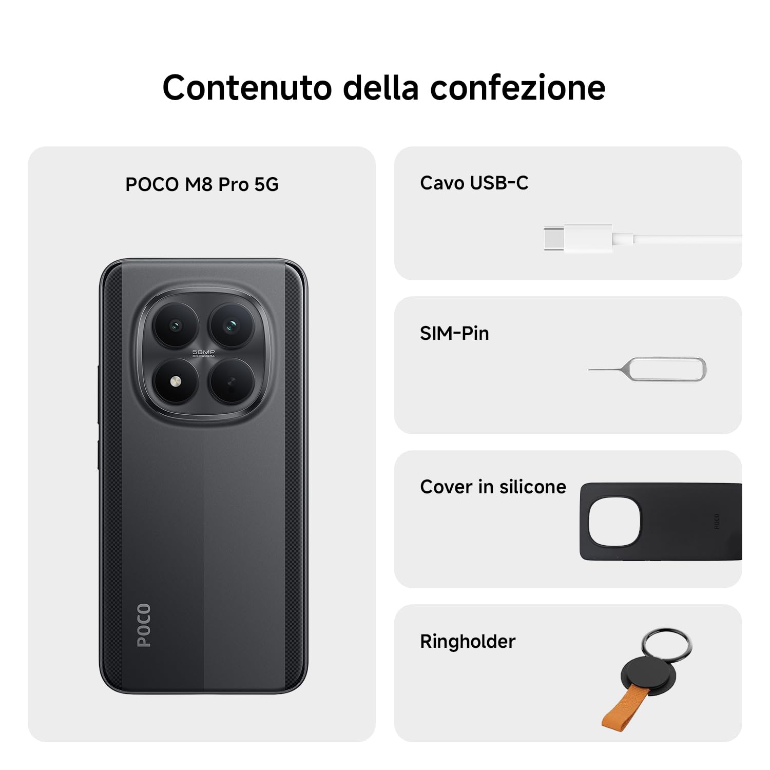 Xiaomi POCO M8 Pro 5G, Smartphone 12+512GB, Display AMOLED CrystalRes 6,83" 1.5K, Snapdragon® 7s Gen 4, Fotocamera 50MP Light Fusion 800 con OIS, IP68, Nero, Garanzia 2 anni, Caricatore non incluso