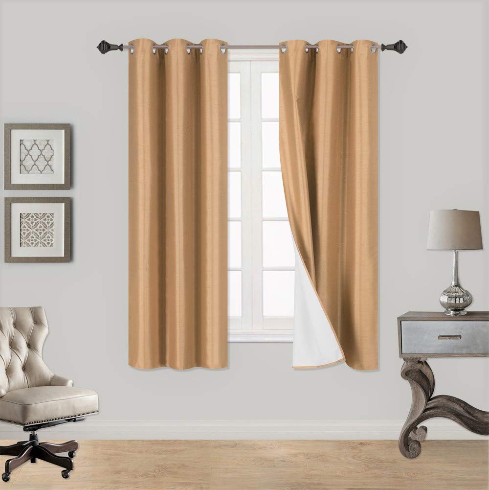 GorgeousHome linen Blackout Window Curtain 1 Panel Adam 6 Bronze Grommets White Foam Backing Assorted Solid Colors (Gold)
