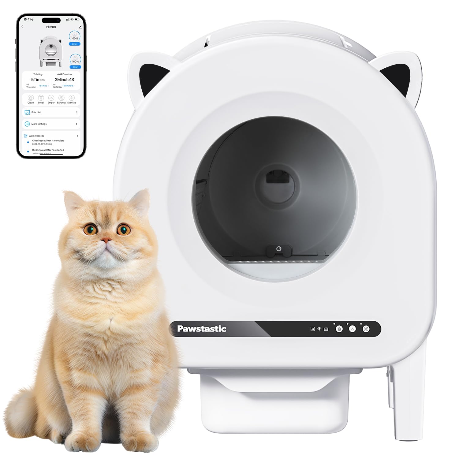 Self Cleaning Litter Box, Automatic Cat Litter Box for Multiple Cats, App Control with Safety Sensors, Removable Washable Liner,2 Rolls Garbage Bags