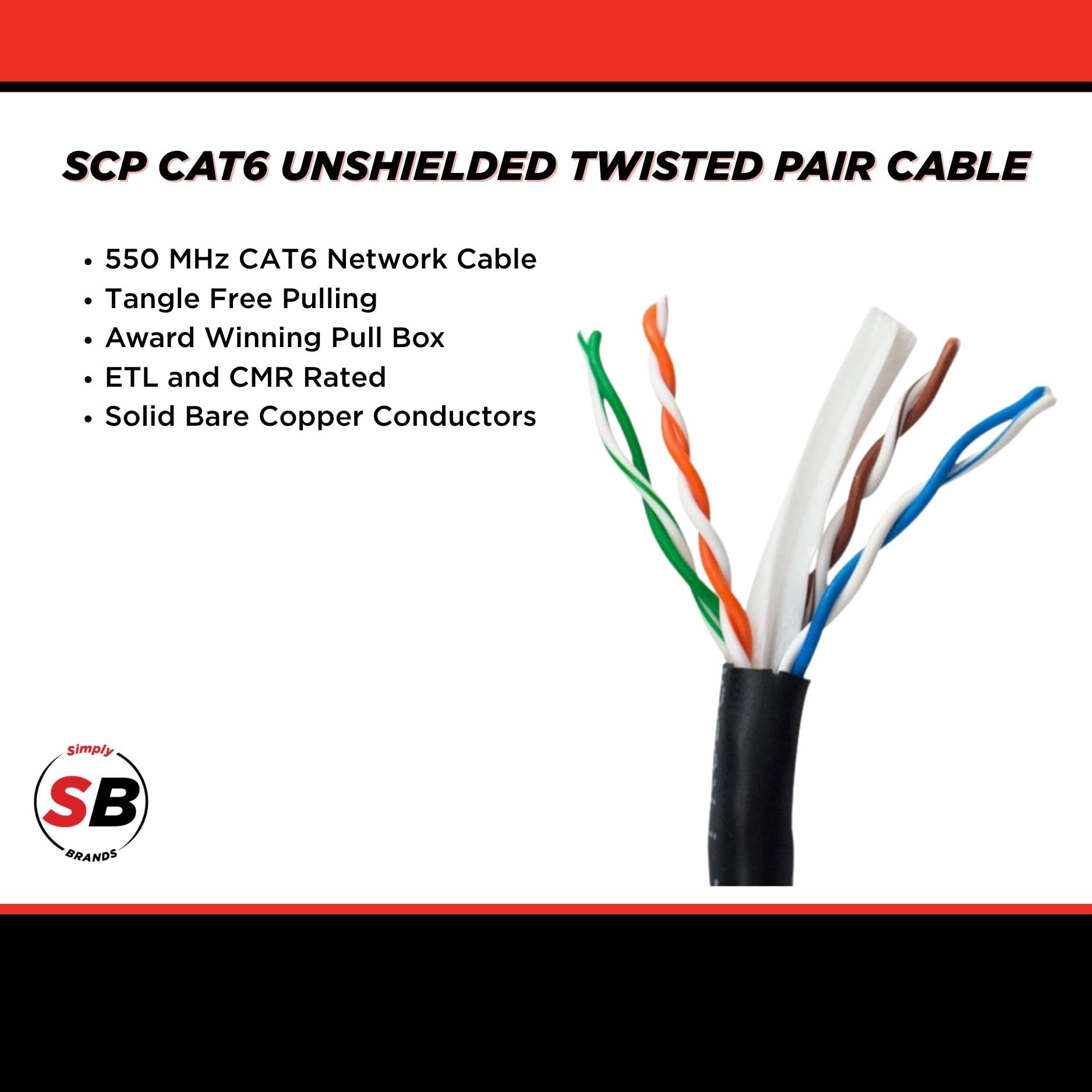 Simply45 SCP CAT6 Enhanced 550 MHz 23 AWG Solid BC, 4PR, UTP, CMR ETL, PVC JKT, nero, 300 m, CAT6-BK-ETL